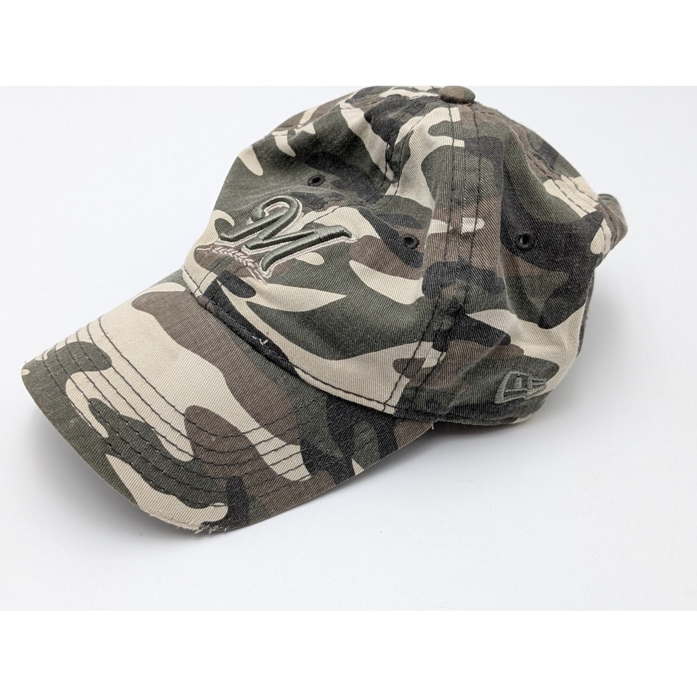 New Era Hat Mens OSFA Green Camo Milwaukee Brewers Baseball Cap Distressed MLB